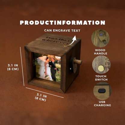 Walnut Flipbook with Crank - Handheld Cinematic Photo Album Custom 8 Images & Inscription