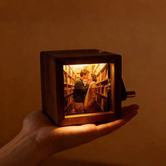 Walnut Flipbook with Crank - Handheld Cinematic Photo Album Custom 8 Images & Inscription