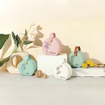 Runde Kosmetiktasche aus PU mit individuellem Pflanzen- und Textmotiv – personalisierte Kosmetiktasche