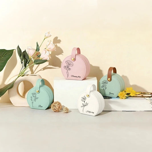 Circle PU Makeup Bag with Custom Plant & Text - Personalized Cosmetic Pouch