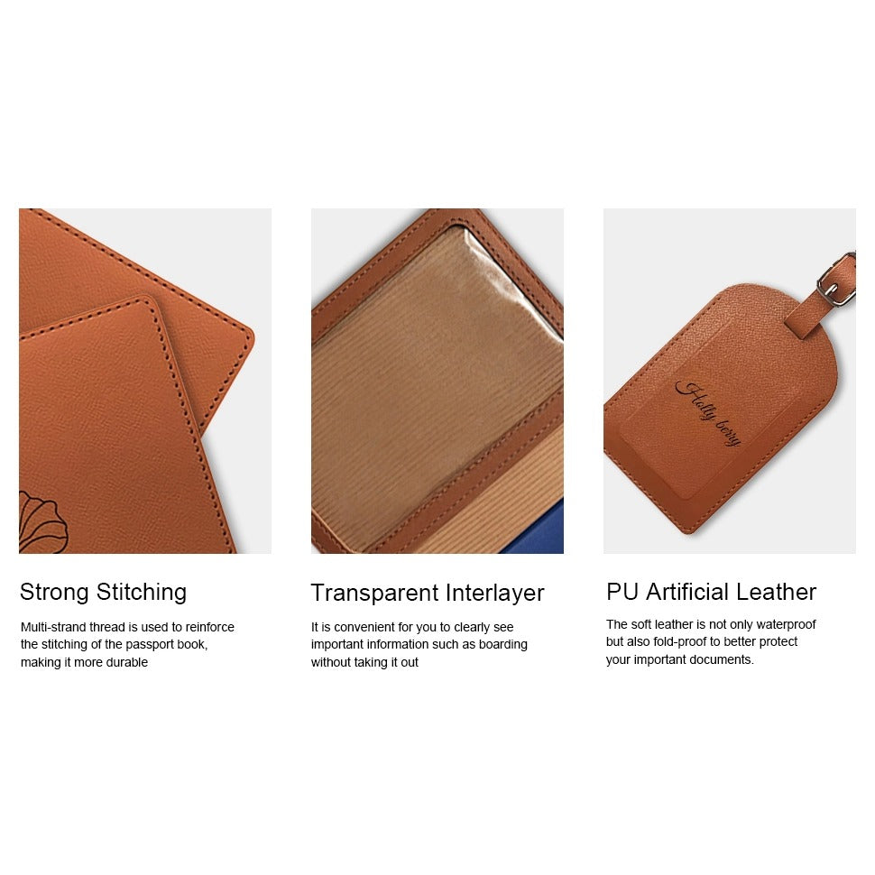 Passport Holder & Luggage Tag Set - Personalized Floral Pattern Matching Gift