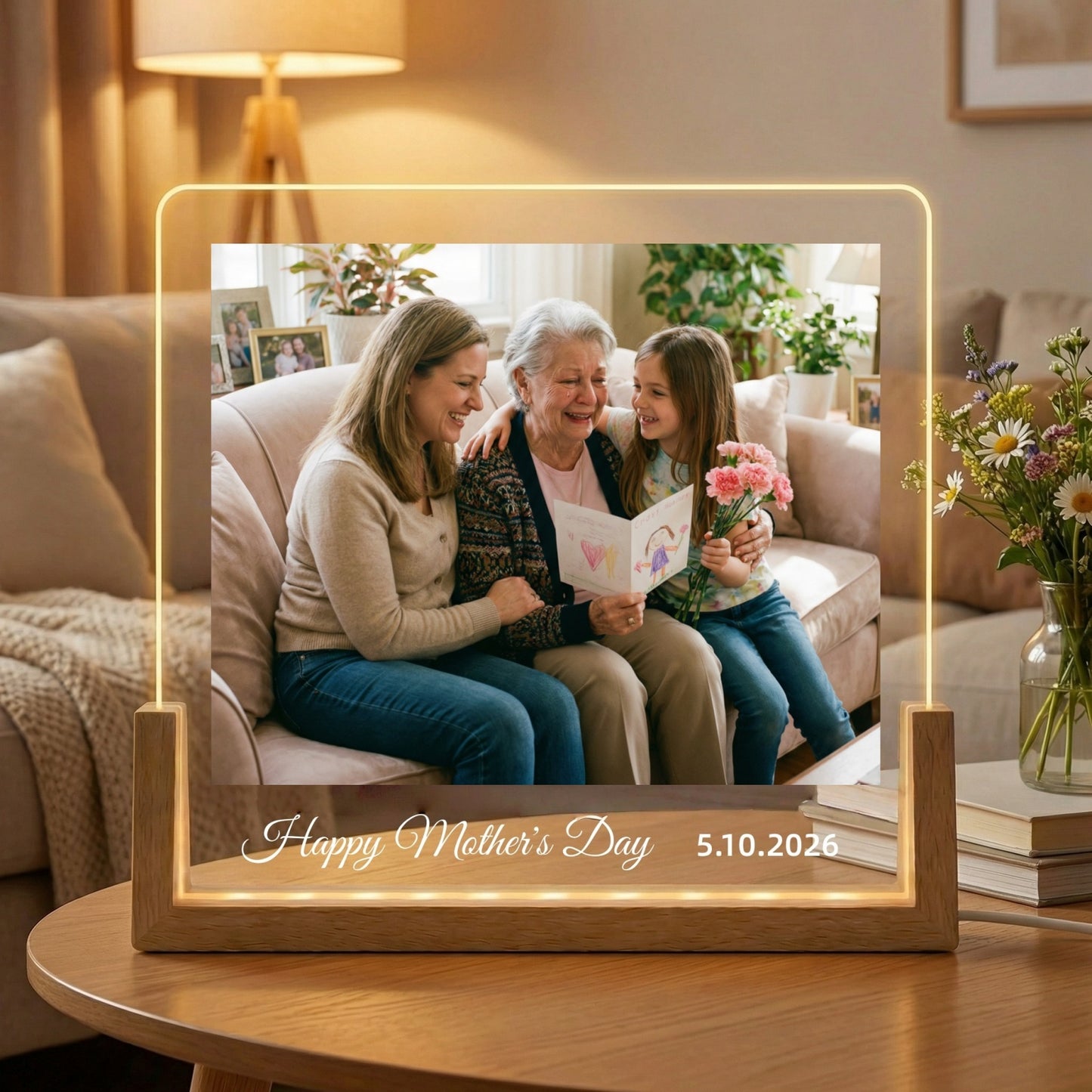 Personalized Mother's Day Photo LED Lamp - Custom 1-5 Picture Gift