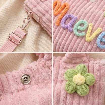 Custom Name Corduroy Tote: Embroidered Crossbody Handbag for Kids
