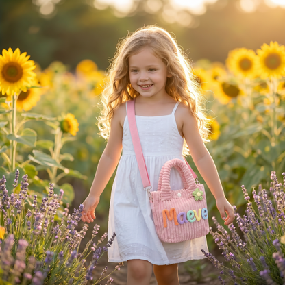 Custom Name Corduroy Tote: Embroidered Crossbody Handbag for Kids