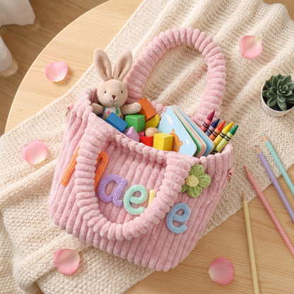 Custom Name Corduroy Tote: Embroidered Crossbody Handbag for Kids