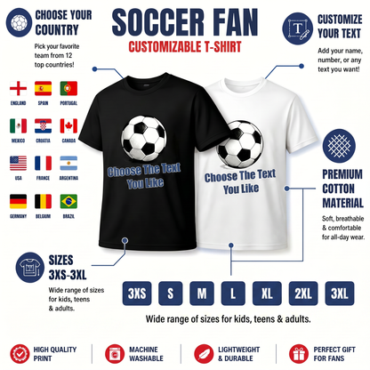 Custom Text Soccer T-Shirt: Premium Cotton World Cup Fan Tee