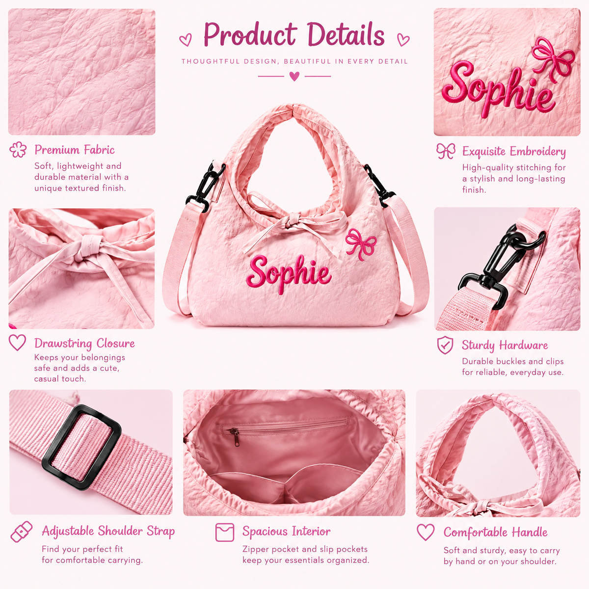 Personalized Bow Crossbody Bag with Embroidered Text
