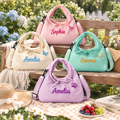 Personalized Bow Crossbody Bag with Embroidered Text