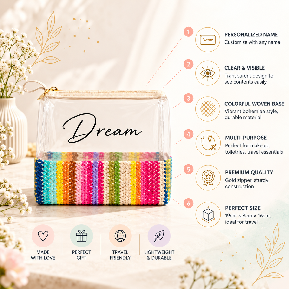Personalized Clear Organizer Pouch with Custom Text