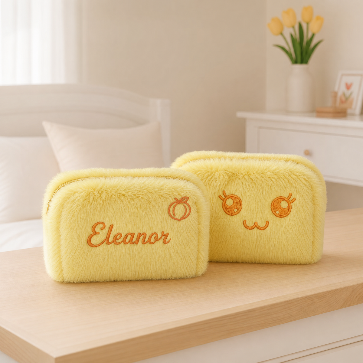 Personalized Plush Makeup Bag with Custom Embroidery