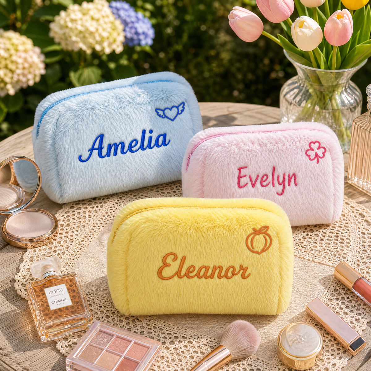 Personalized Plush Makeup Bag with Custom Embroidery