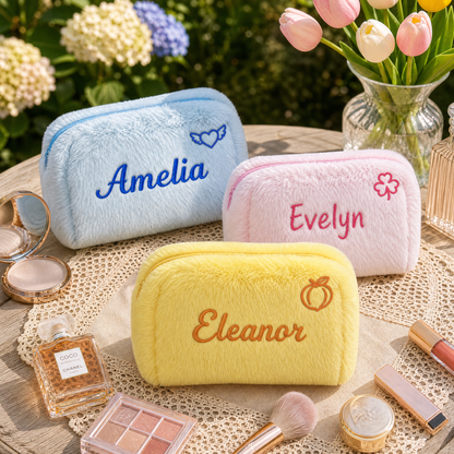 Personalized Plush Makeup Bag with Custom Embroidery
