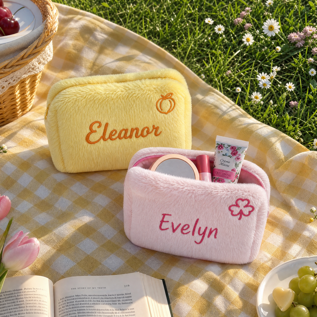 Personalized Plush Makeup Bag with Custom Embroidery