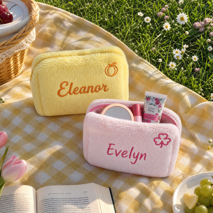 Personalized Plush Makeup Bag with Custom Embroidery