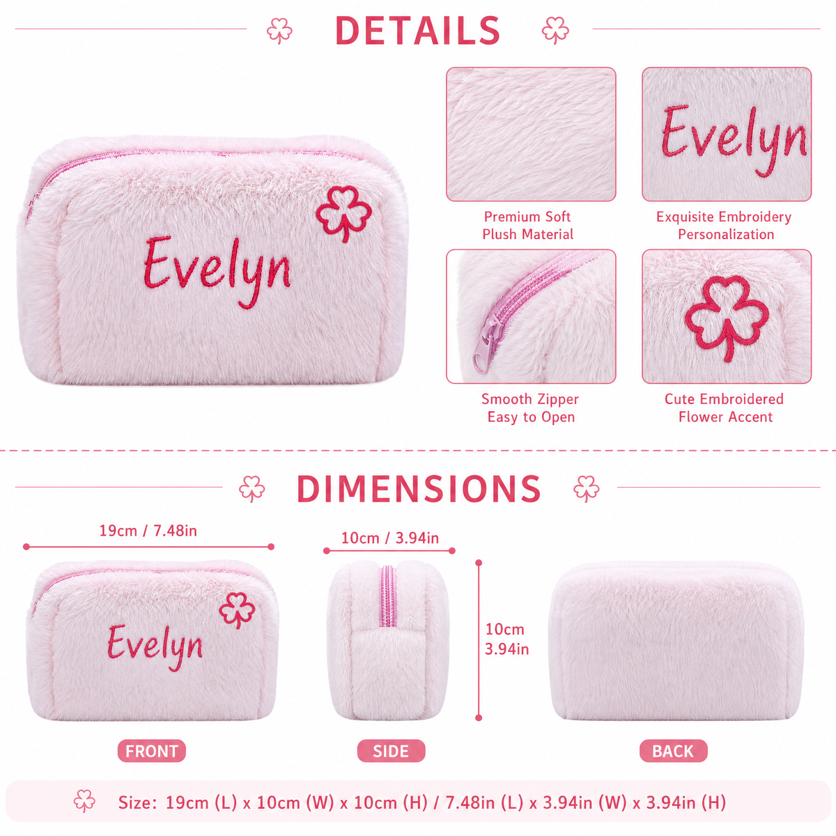 Personalized Plush Makeup Bag with Custom Embroidery
