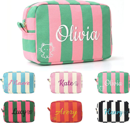Personalized Striped Corduroy Makeup Bag