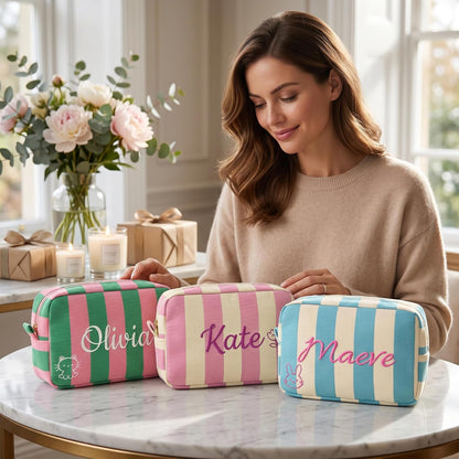 Personalized Striped Corduroy Makeup Bag