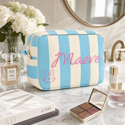 Personalized Striped Corduroy Makeup Bag