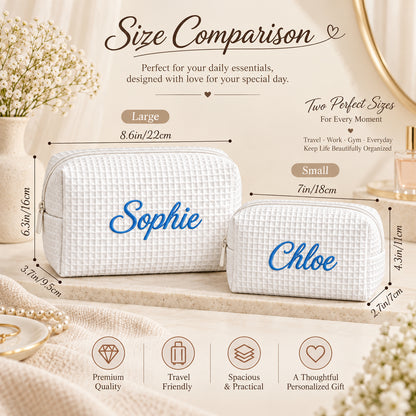 Personalized Waffle Makeup Bag with Embroidered Text
