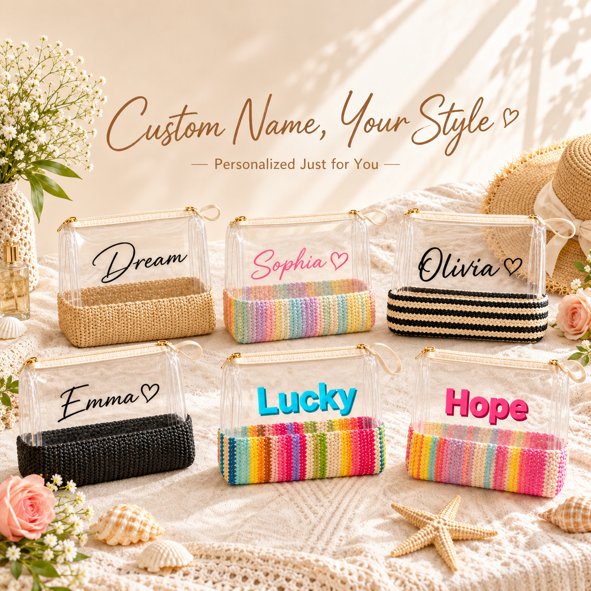 Personalized Clear Organizer Pouch with Custom Text
