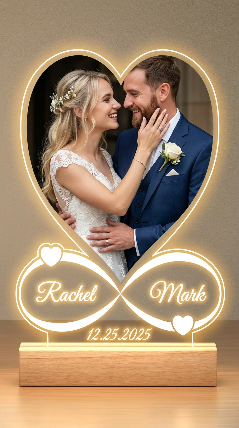 Custom Infinity Heart Photo Lamp: Anniversary Gift