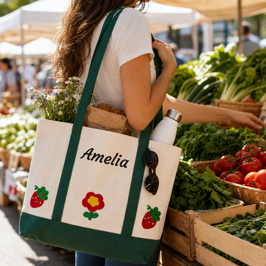 Personalisierte Canvas-Tasche Set – Individuell Bestickte "Mama & Ich" Taschen