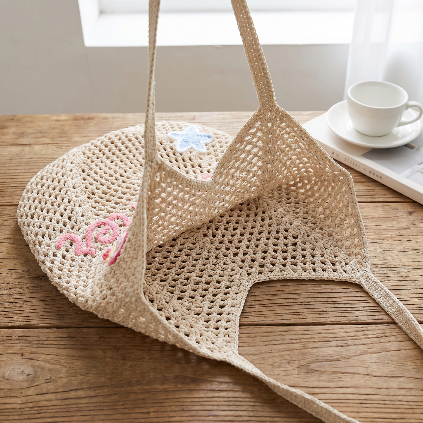 Custom Name Crochet Tote: Minimalist Cottage Chic Beach Bag