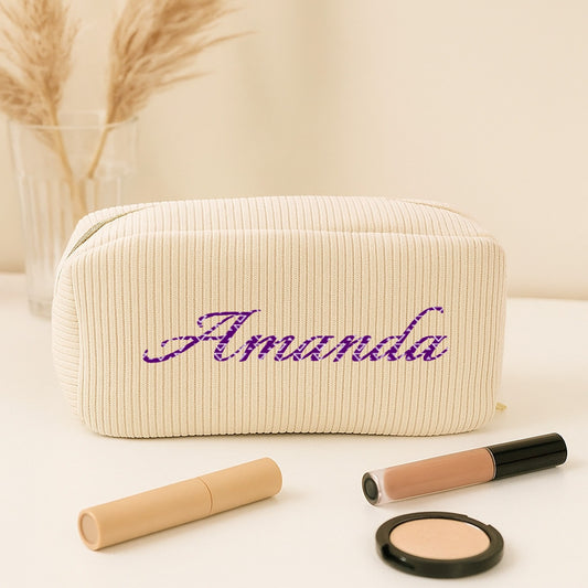 Corduroy Toiletry Bag with Custom Name - Personalized Travel Pouch