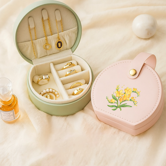 Custom Jewelry Box with Floral Design - Personalized PU Leather Organizer