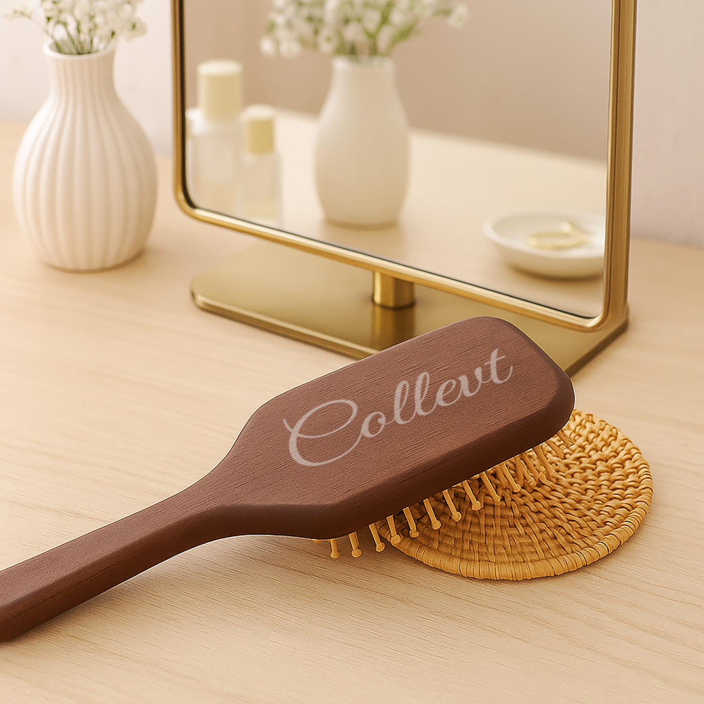 Brosse plate en bois personnalisée - Brosse démêlante gravée au nom