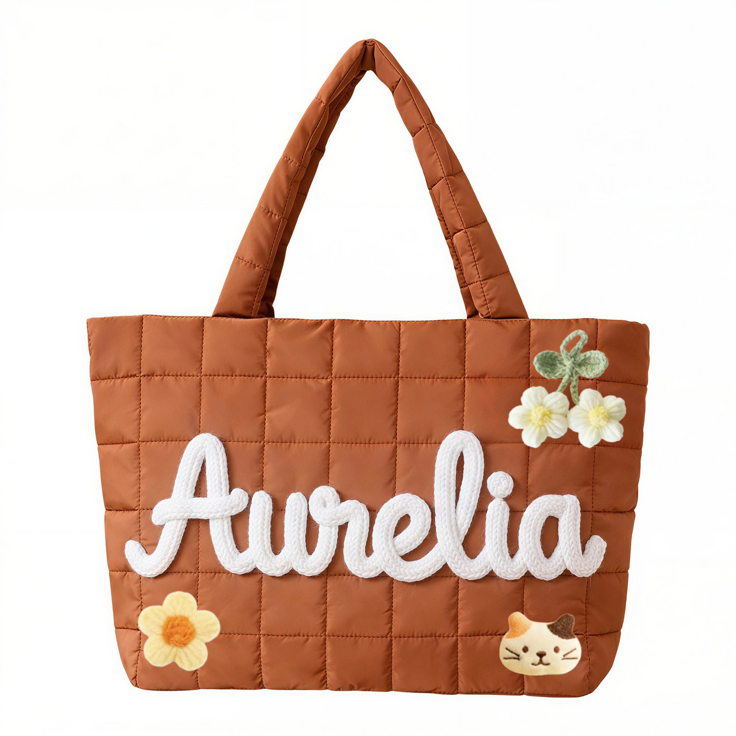 Personalized 3D Yarn Embroidery Puffer Tote - Custom Name Bag