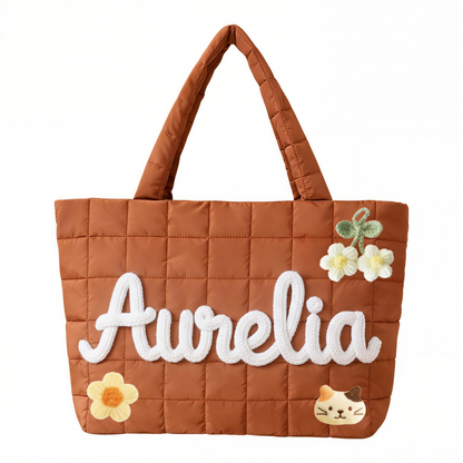Personalized 3D Yarn Embroidery Puffer Tote - Custom Name Bag
