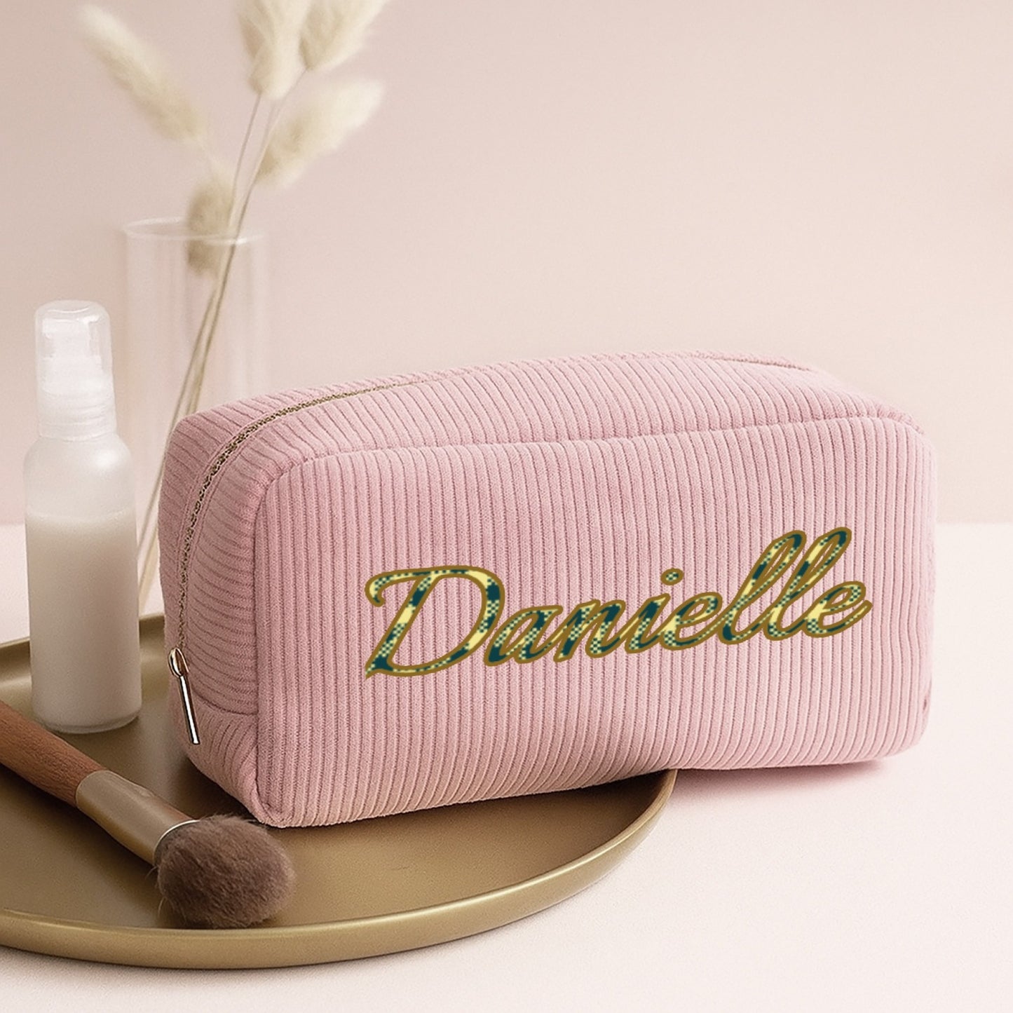 Kulturbeutel aus Cord mit individuellem Namen – Personalisierter Reisebeutel