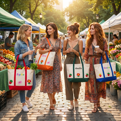Personalisierte Canvas-Tasche Set – Individuell Bestickte "Mama & Ich" Taschen