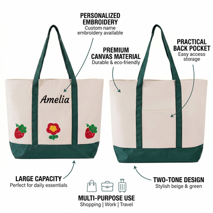 Personalisierte Canvas-Tasche Set – Individuell Bestickte "Mama & Ich" Taschen