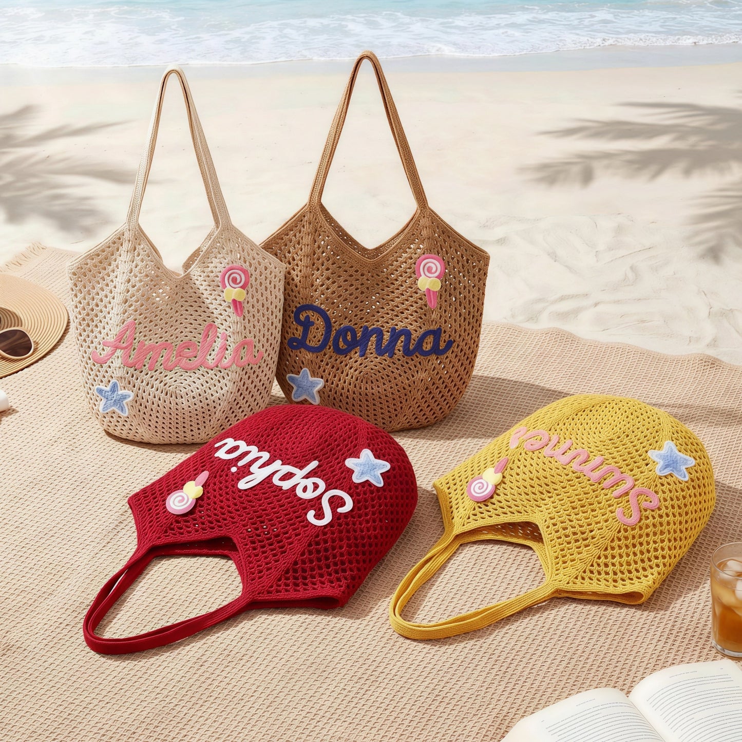 Custom Name Crochet Tote: Minimalist Cottage Chic Beach Bag