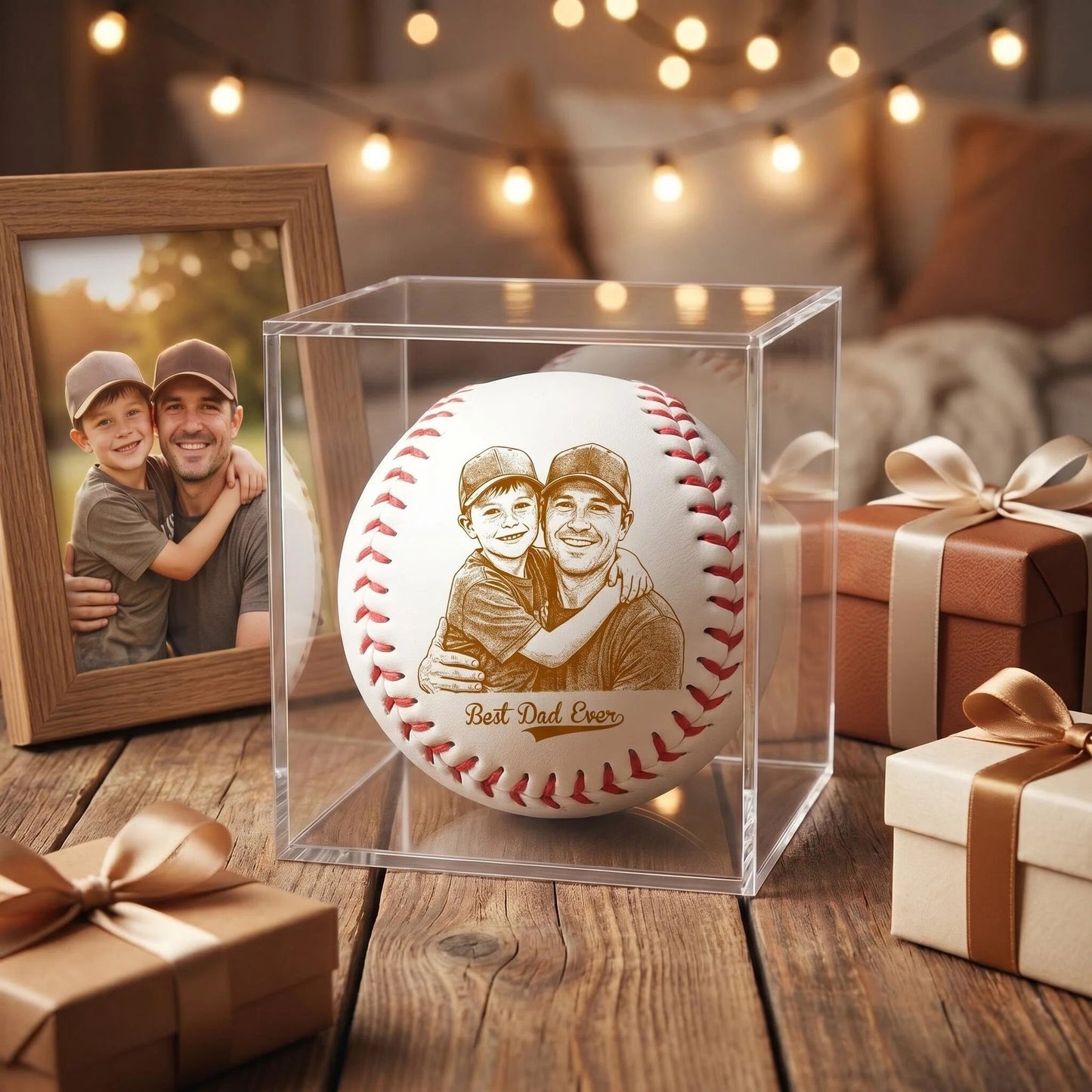 Father's Day Gift – Personalized Double-Sided Printed Baseball with Clear Display Box