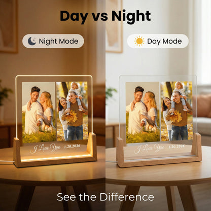 Personalized 1～5-Photo Collage LED Night Light - Custom Acrylic Lamp with Wooden Base for Couples, Family & Friends