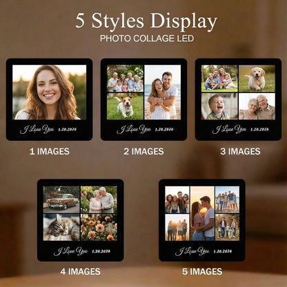 Personalized 1～5-Photo Collage LED Night Light - Custom Acrylic Lamp with Wooden Base for Couples, Family & Friends