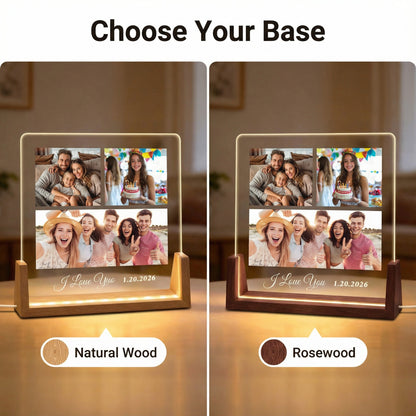 Personalized 1～5-Photo Collage LED Night Light - Custom Acrylic Lamp with Wooden Base for Couples, Family & Friends