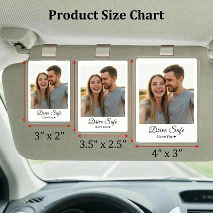 Personalized Car Sun Visor Photo Holder - Custom Acrylic Picture Clip with Safe Driving Text, Unique Car Interior Accessory & Keepsake Gift