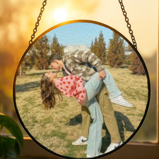 Glass Sun Catcher with Custom Photo - Personalized Window Ornament Gift