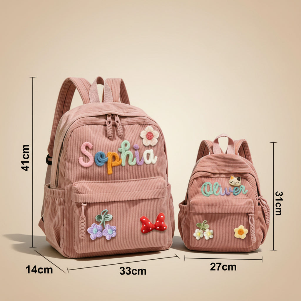 Custom Corduroy Backpack: 3D Rainbow Name Bag for Adults & Kids