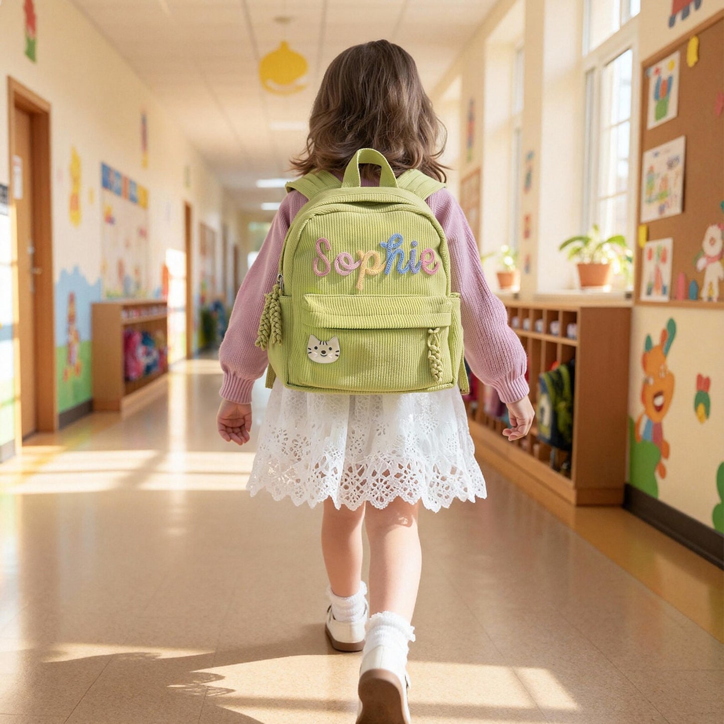 Custom Corduroy Backpack: 3D Rainbow Name Bag for Adults & Kids