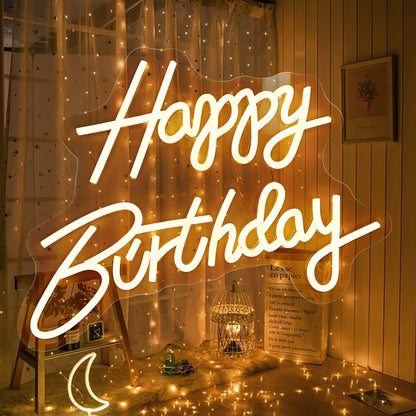 Happy Birthday LED Neon Sign - Brighter Party Light & Memory Glow