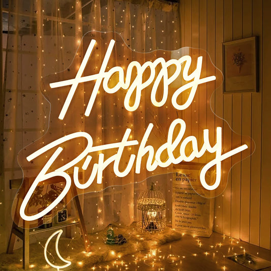 Happy Birthday LED Neon Sign - Brighter Party Light & Memory Glow
