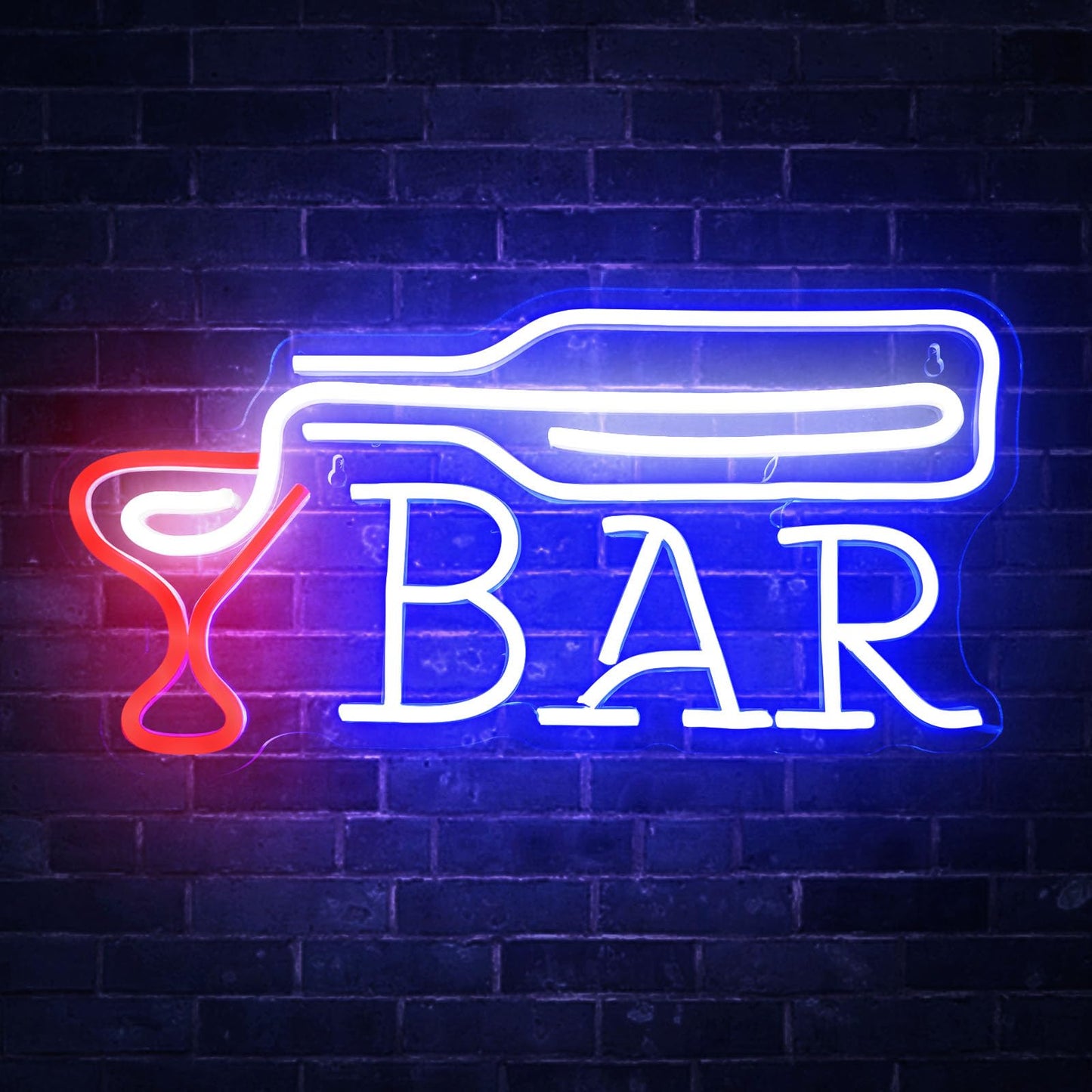 BAR Neon Sign - Blue Bottle Pouring into Red Glass LED Wall Light