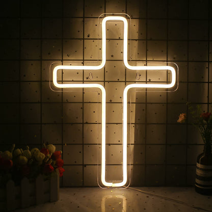 Cross LED Neon Light - Warm White Decorative Night Sign