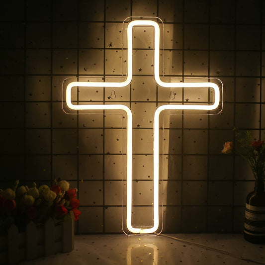 Cross LED Neon Light - Warm White Decorative Night Sign