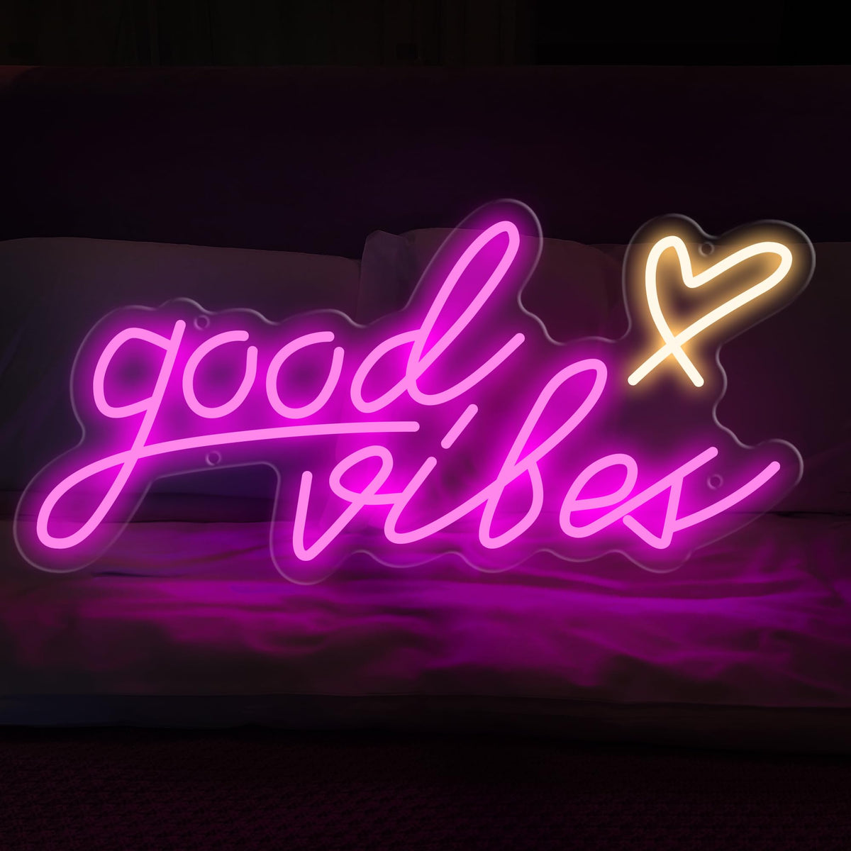 Enseigne lumineuse Good Vibes - Lumière d'ambiance colorée pour une décoration positive à la maison et pour les fêtes